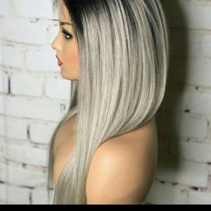 luxurious straight  black and blonde wig.